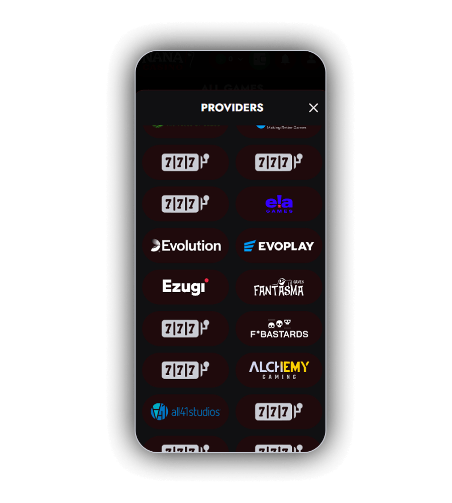 Nana Casino providers wall